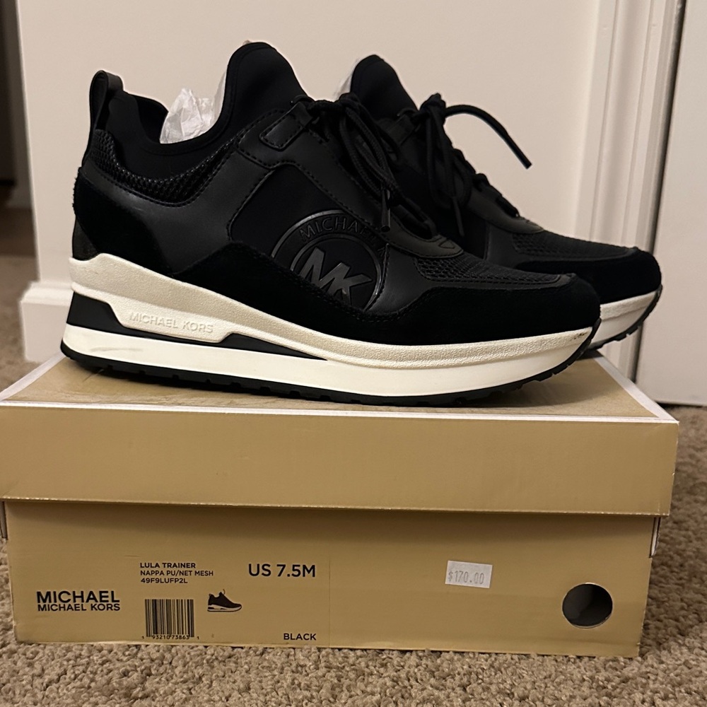 Michael Kors Black and White Platform Lula Trainer Sneakers